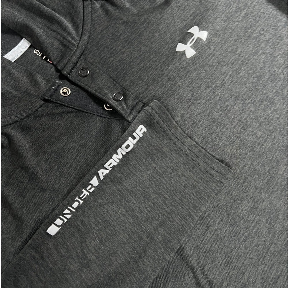 Under Armour HeatGear Mens Large L Henley Hoodie Long Sleeve Charcoal Grey Loose
